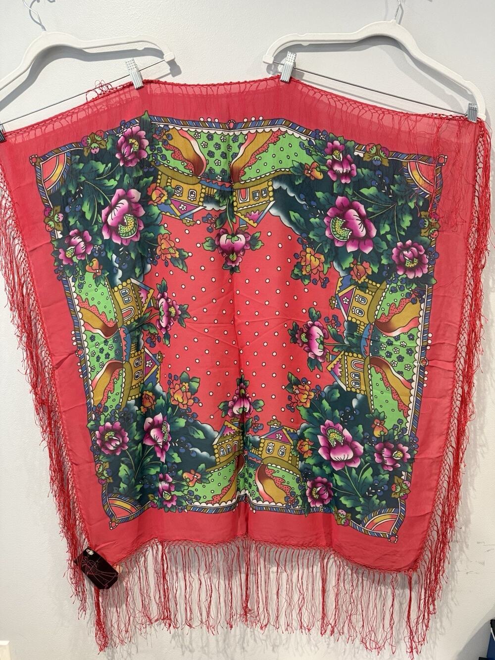Vintage 1989 Shawl Scarf USSR Soviet Russian Folk 100% Natural Wool Original Tag
